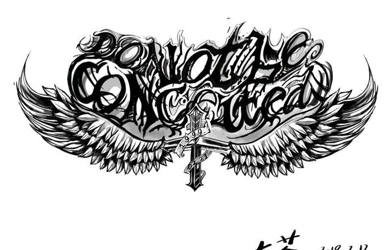 原创卡奇诺手稿纹身图片_胸部花体字纹身图案