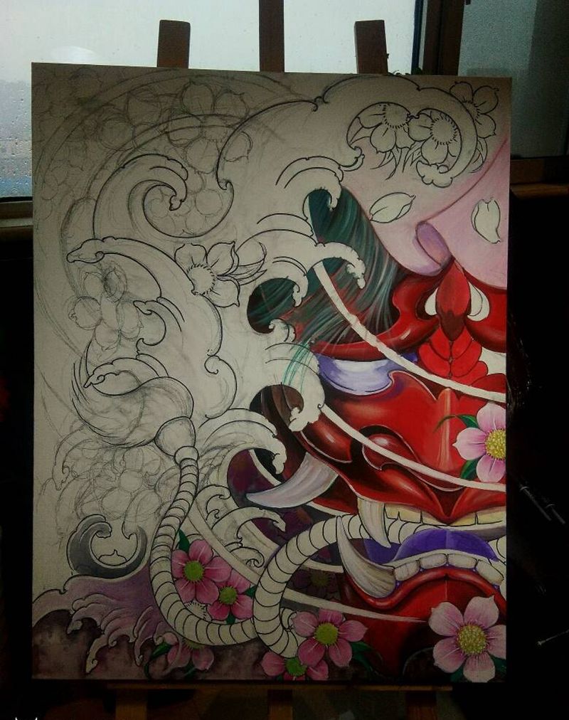 般若纹身图片_新传统般若原创手稿纹身图案