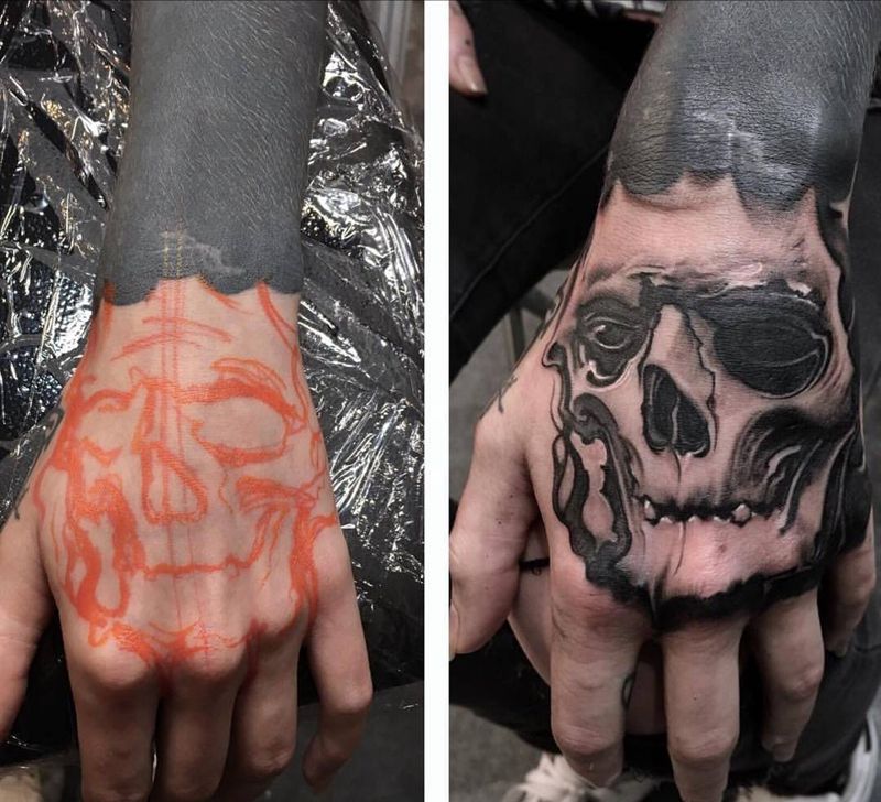 骷髅手背纹身图片