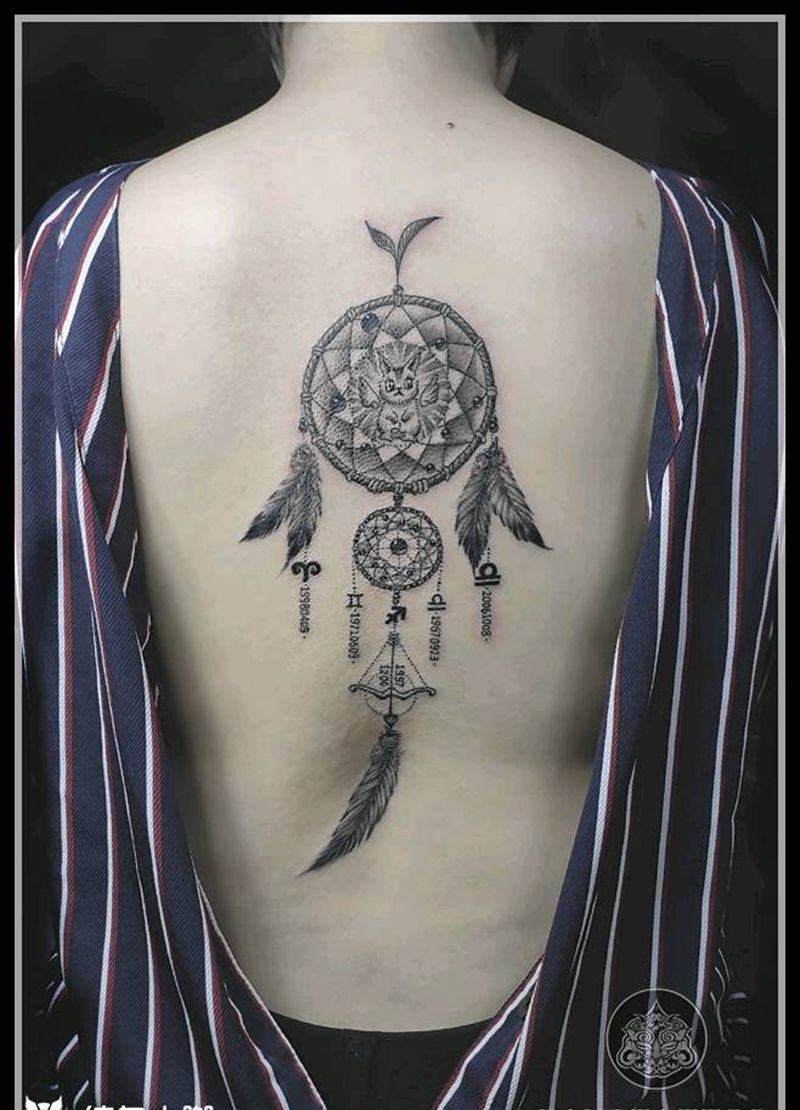 捕梦网纹身图片_背部几何图腾捕梦网纹身图案