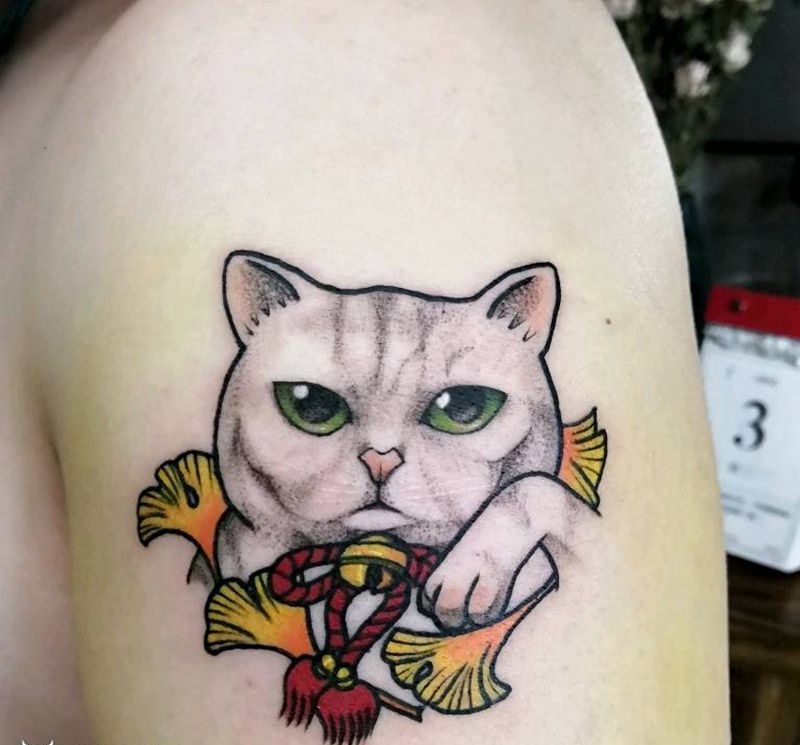 原创猫猫纹身图片_手臂New School纹身图案