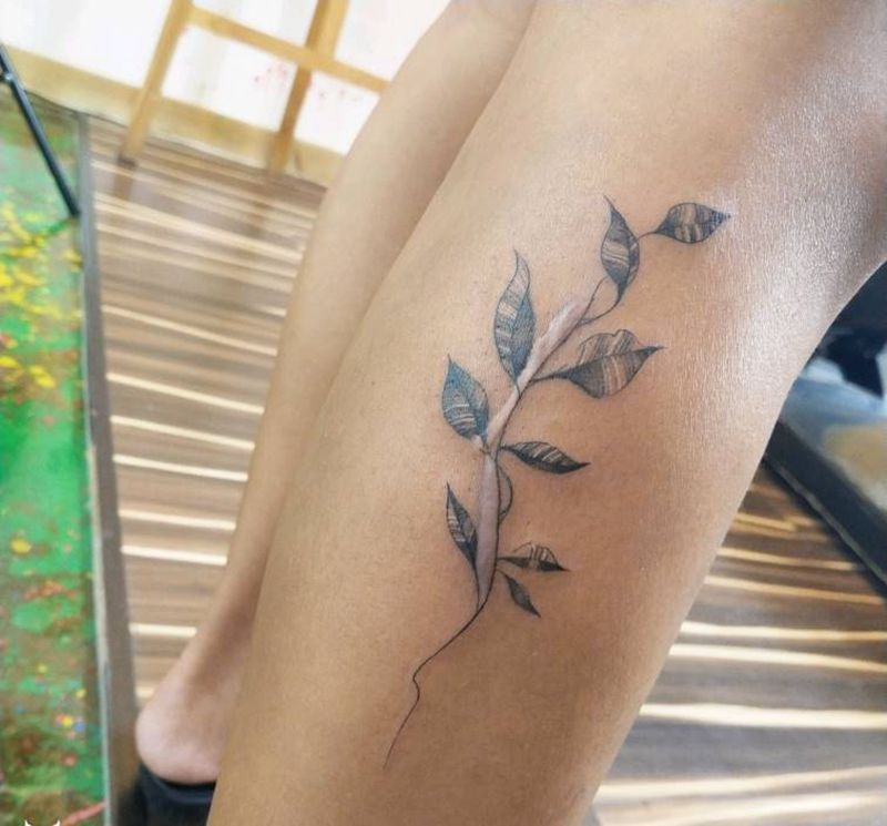 疤痕遮盖纹身图片_腿部几何纹身图案