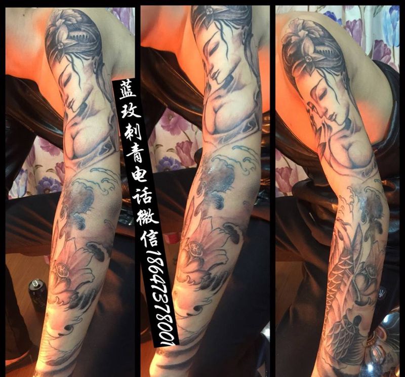 花臂艺伎纹身图片