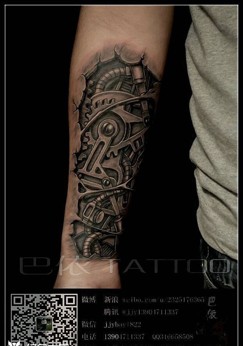 小臂机械纹身图片_手臂欧美原创机械纹身图案