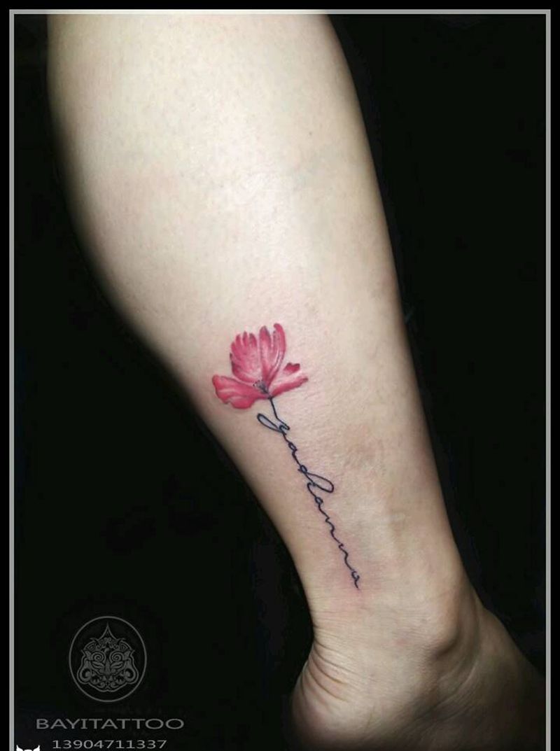 罂粟纹身图片_腿部清新植物内蒙古纹呼市巴依纹身图案