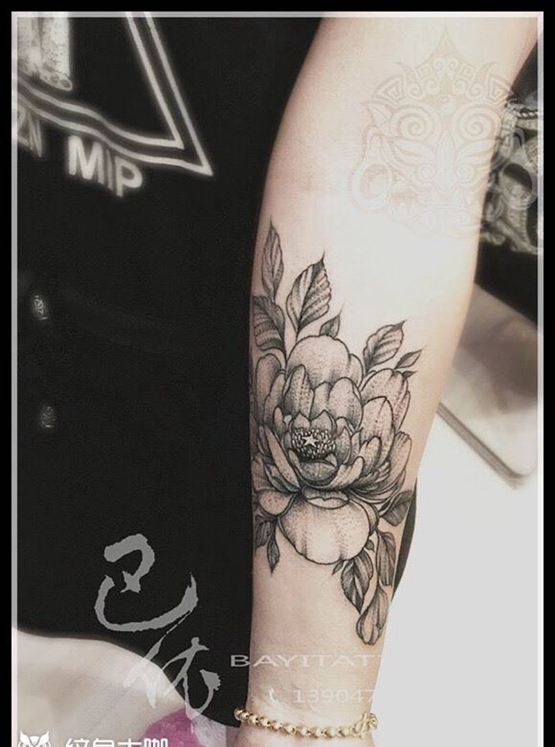 速写拉丝牡丹纹身图片_欧美植物巴依纹身内蒙古纹身专业纹身手臂纹身图案