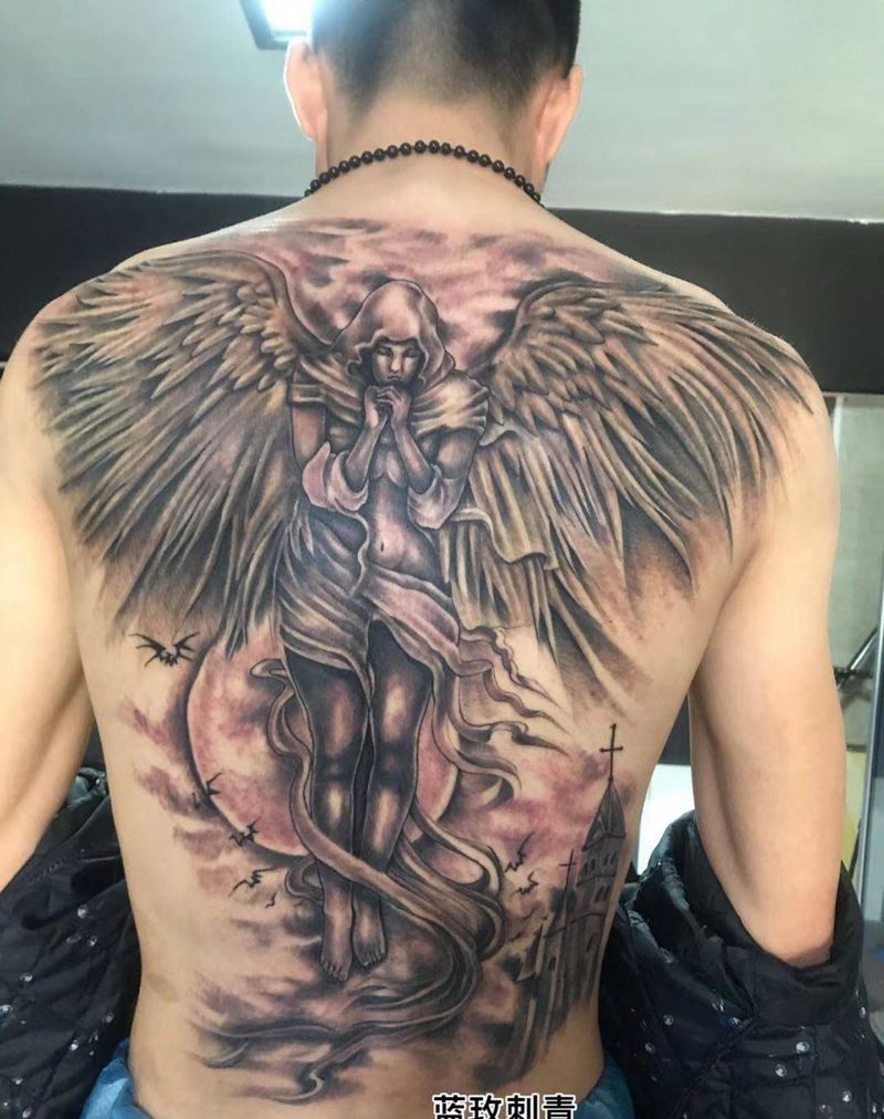 天使纹身图片_背部纹身图案