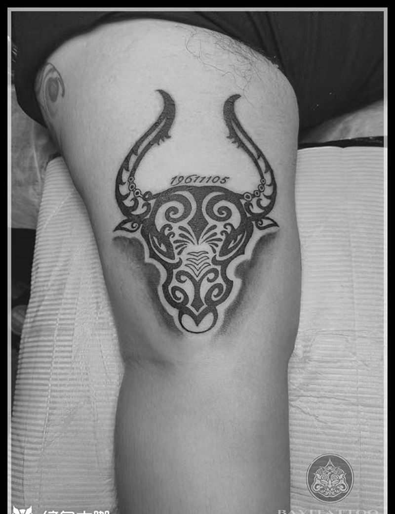 牛头图腾纹身图片_手臂图腾牛头纹身图案