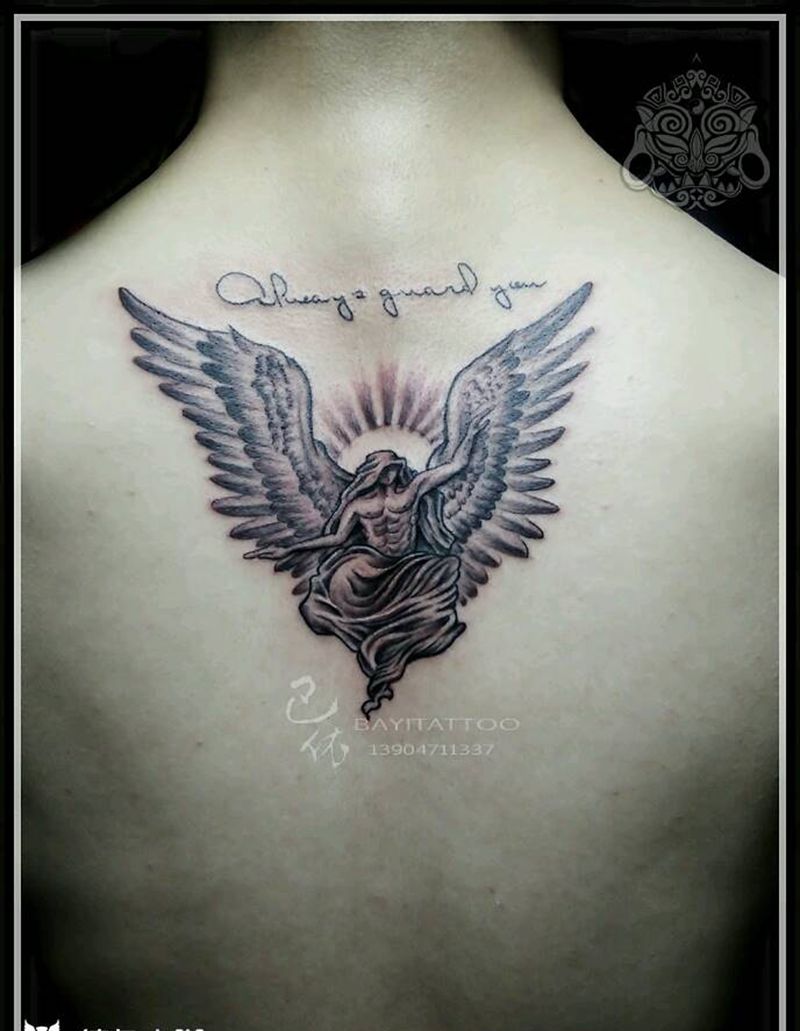 堕落天使纹身图片_背部欧美原创内蒙古纹呼市巴依成品手稿纹身图案
