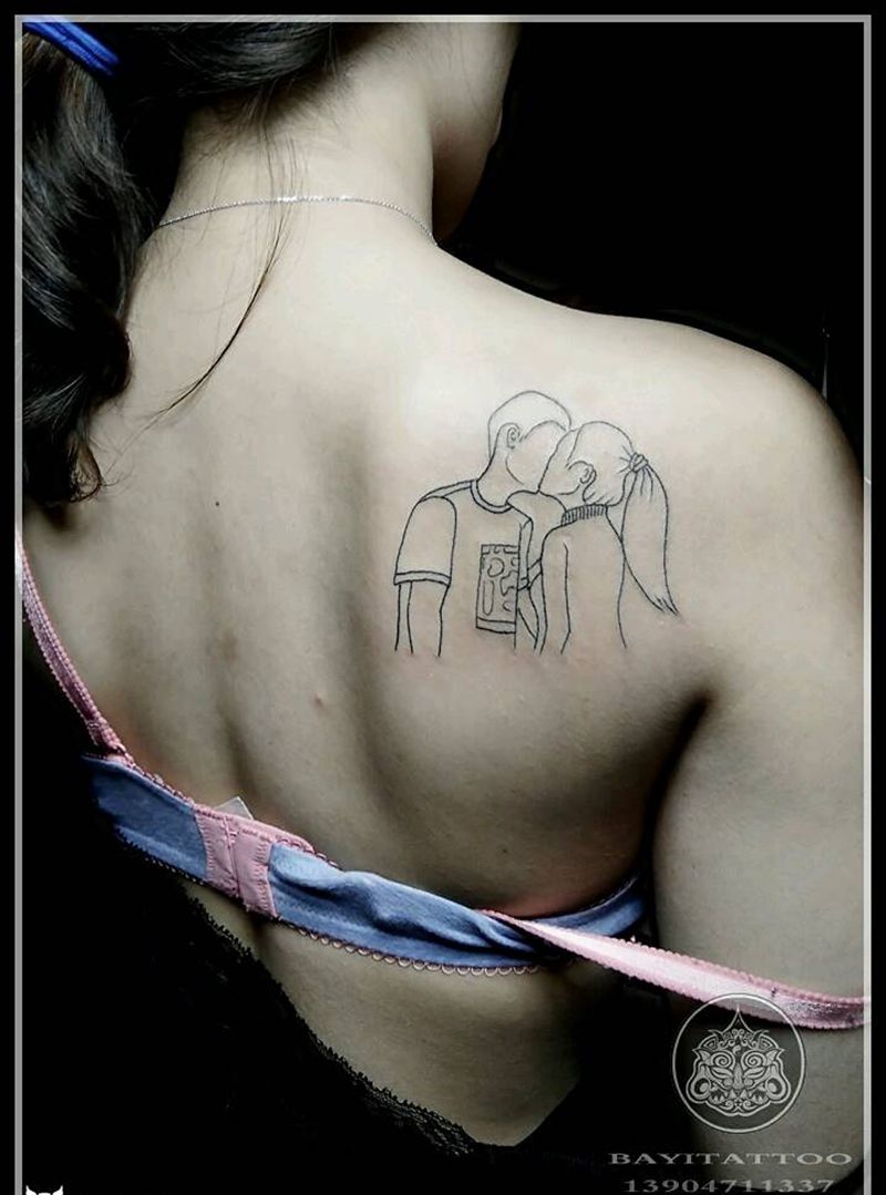 简笔画kiss纹身图片_肩部简笔画小清新纹身图案