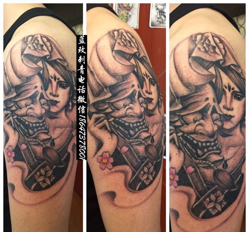 大臂艺伎纹身图片
