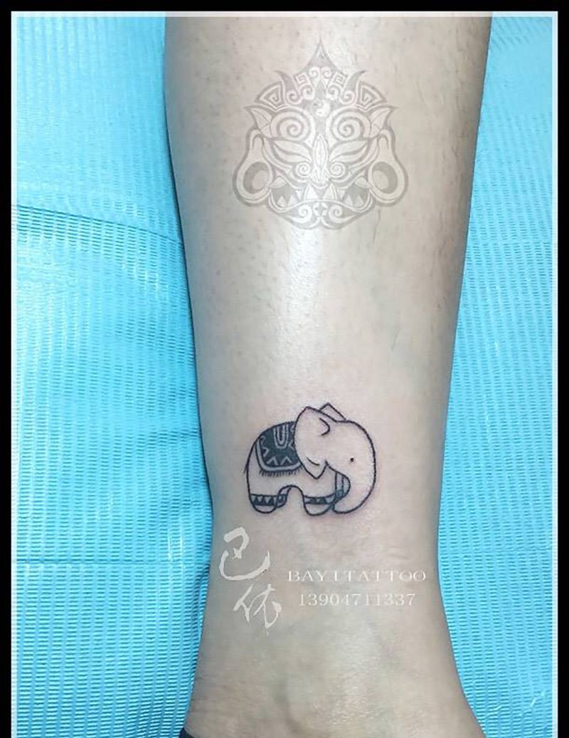 小象纹身图片_巴依内蒙古专业培训清新纹身图案