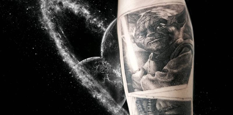 尤达大师纹身图片_欧美写实星球大战微写实纹身图案