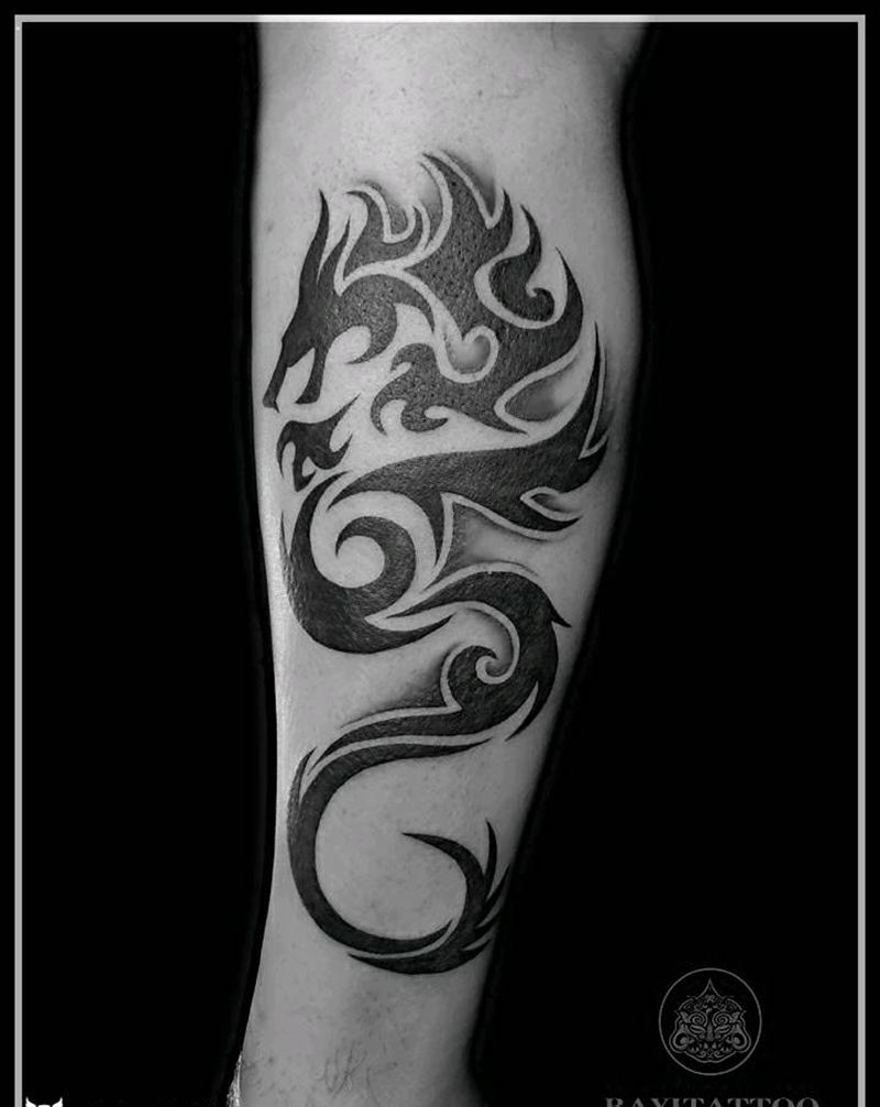 小腿龙图滕纹身图片_腿部图腾龙图腾纹身图案