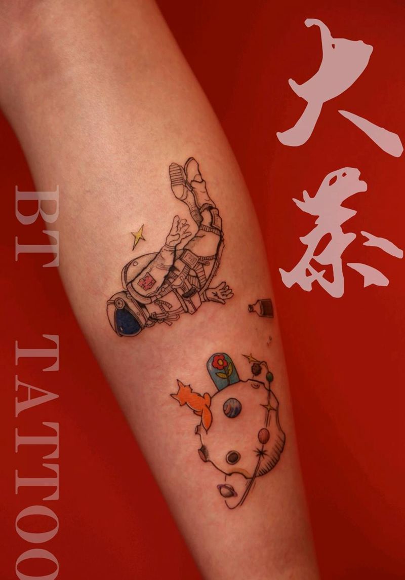 宇航员小王子纹身图片_腿部New School纹身图案