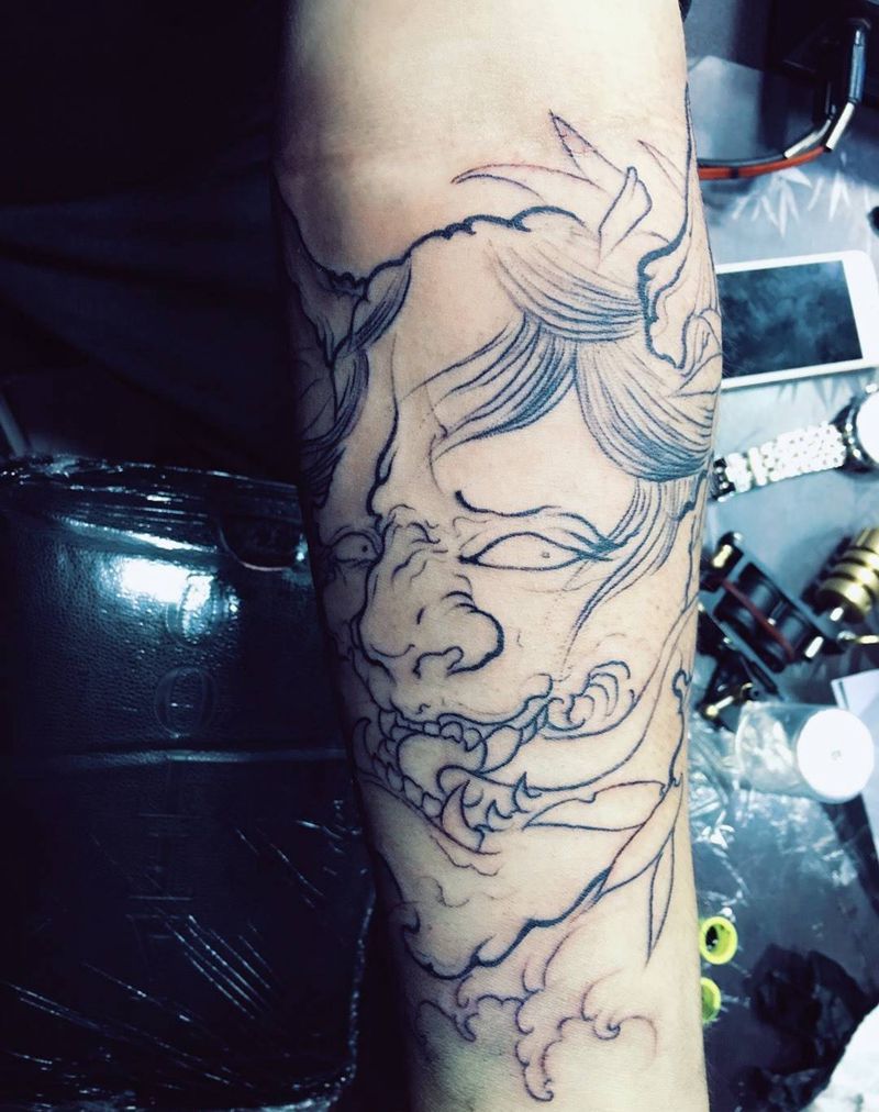 般若纹身图片_手臂传统手稿鬼神纹身图案