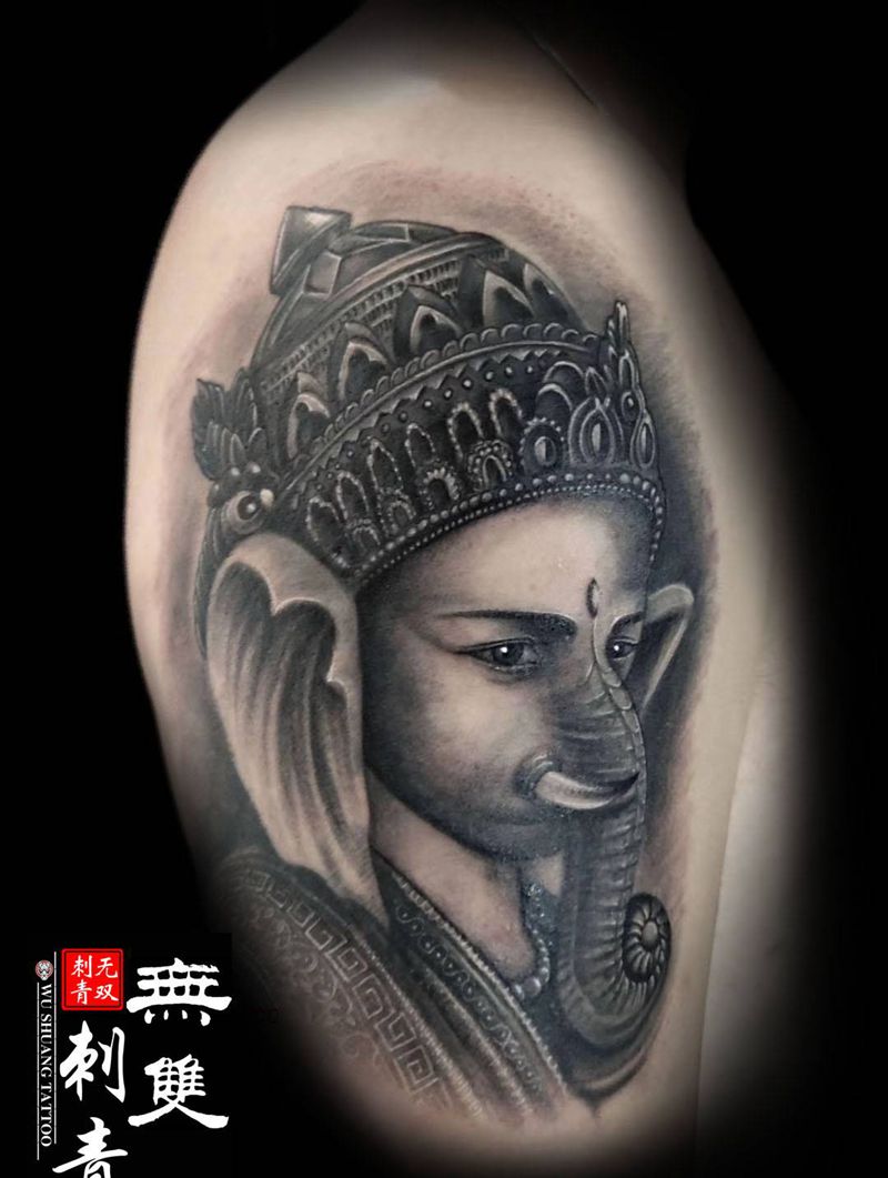 泰国象神纹身图片_手臂新传统纹身图案