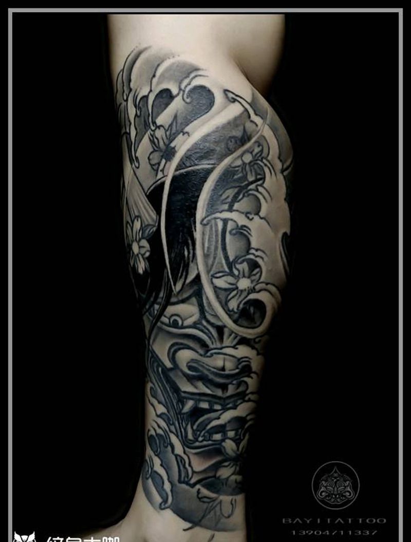 原创→般若纹身图片_腿部新传统原创般若纹身图案