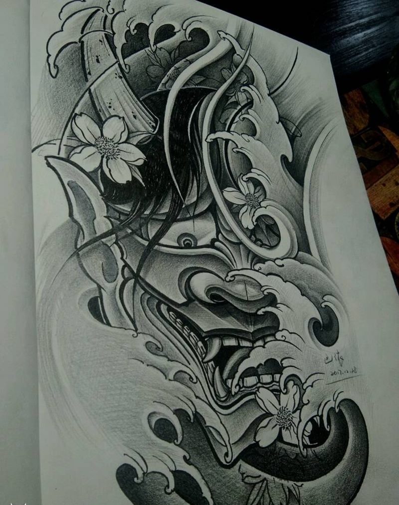 般若纹身图片_传统鬼神原创内蒙古纹呼市巴依成品手稿纹身图案