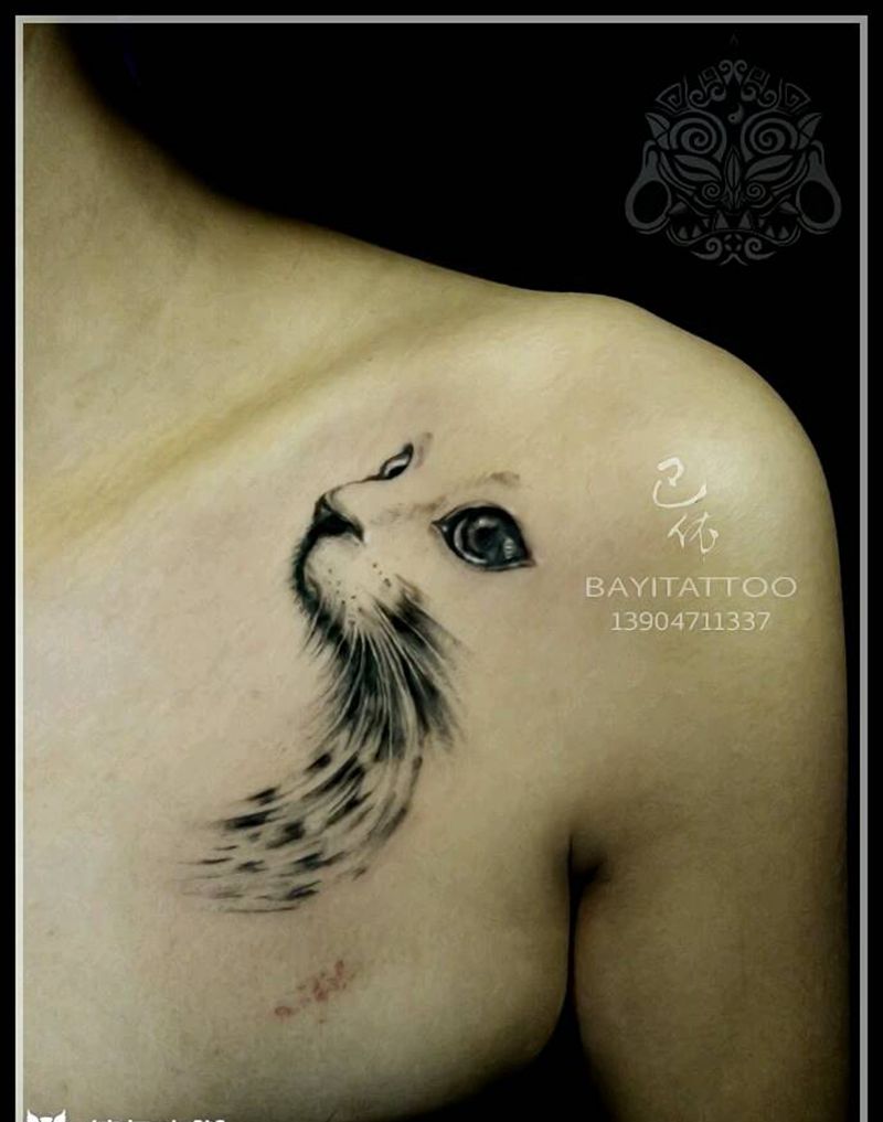 猫咪纹身图片_胸部欧美动物内蒙古纹呼市巴依纹身图案