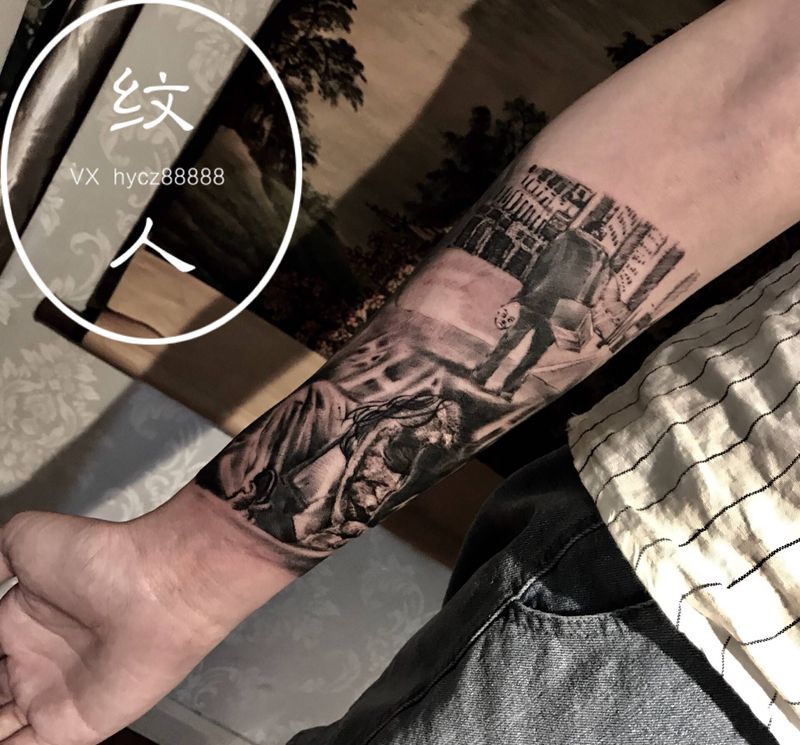 希斯莱杰纹身图片_手臂背部欧美写实纹身图案