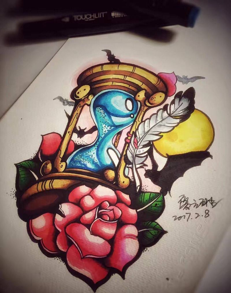 New school沙漏纹身图片