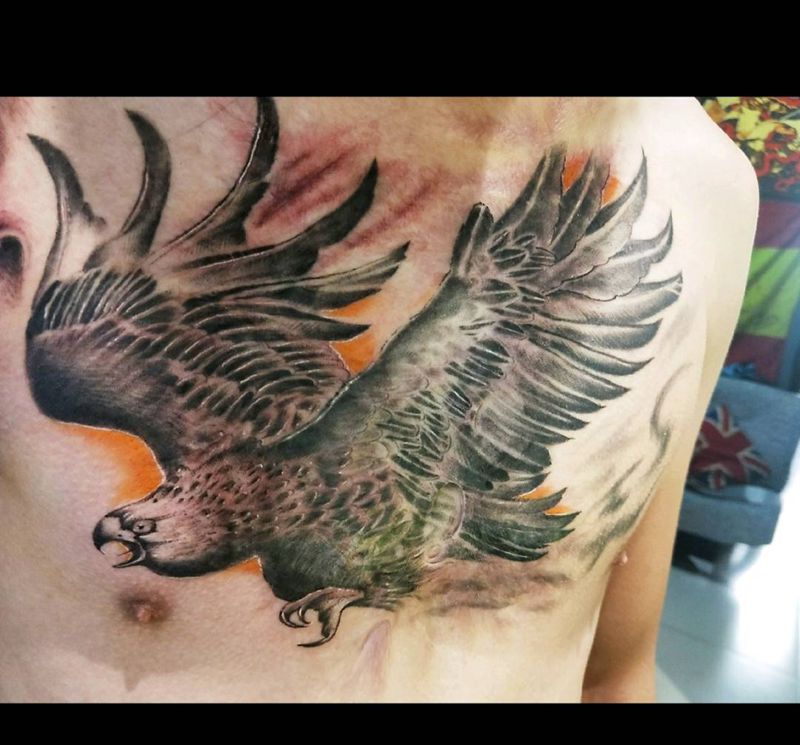 大面积烧伤遮盖纹身图片_胸部欧美写实纹身图案