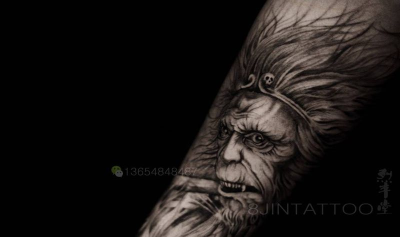 妖猴纹身图片_手稿手臂传统写实鬼神孙悟空纹身图案