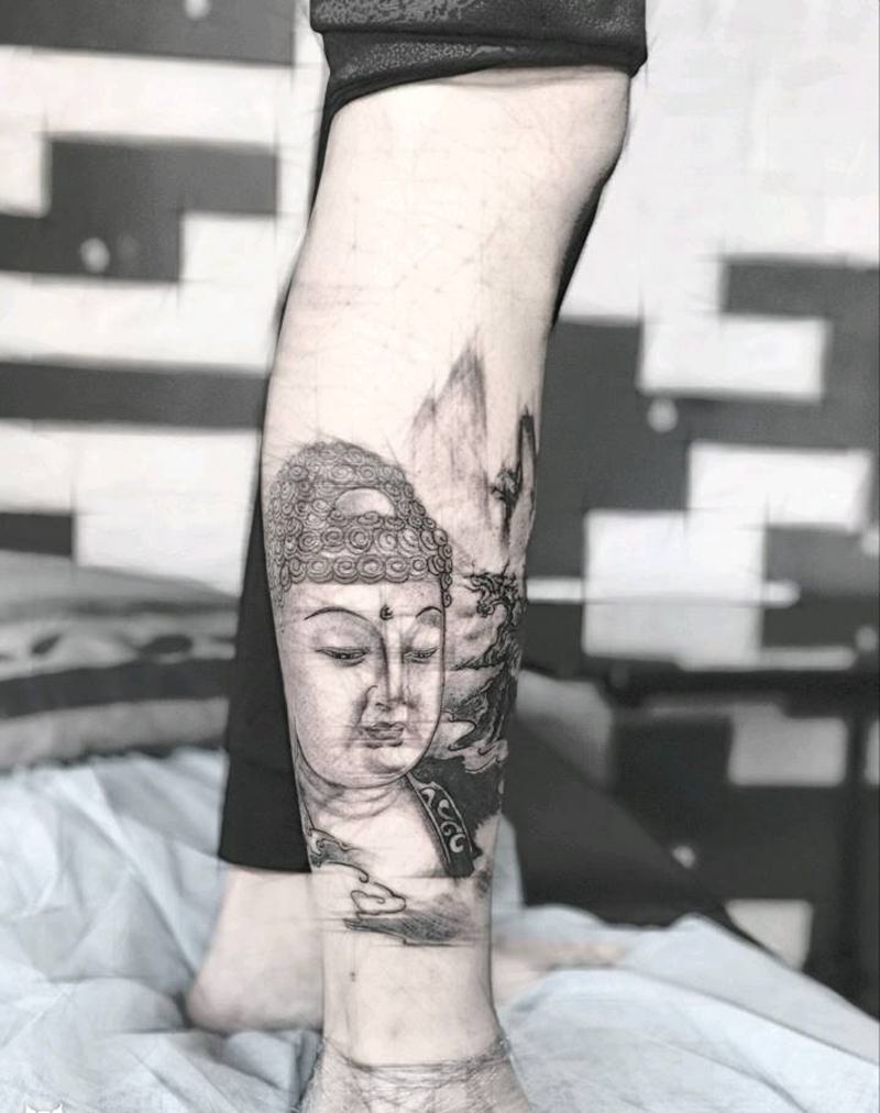 佛首 未完纹身图片