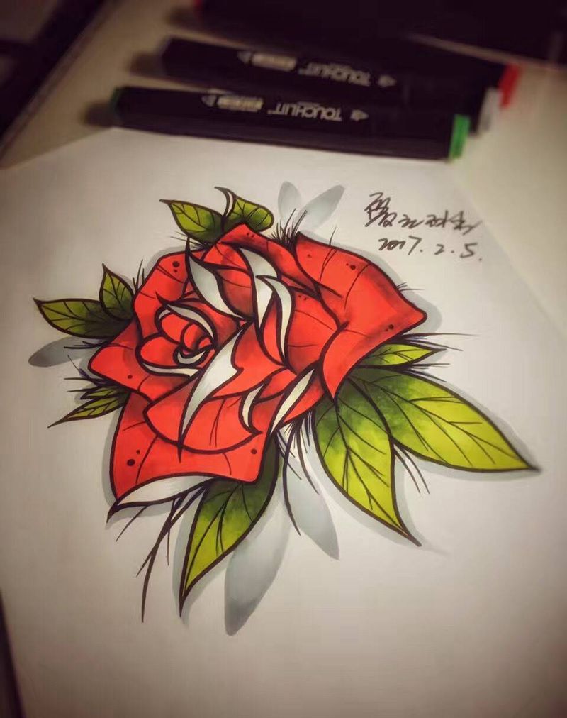 New school 玫瑰纹身图片