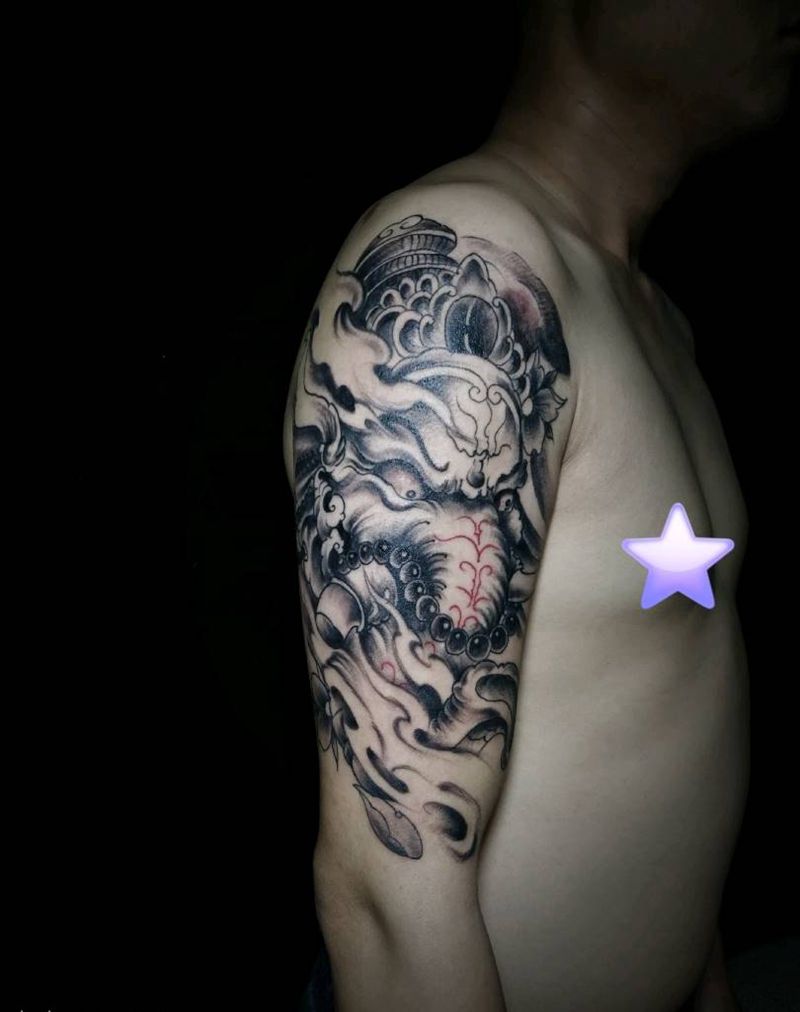 象神纹身图片_手臂新传统黑灰纹身图案