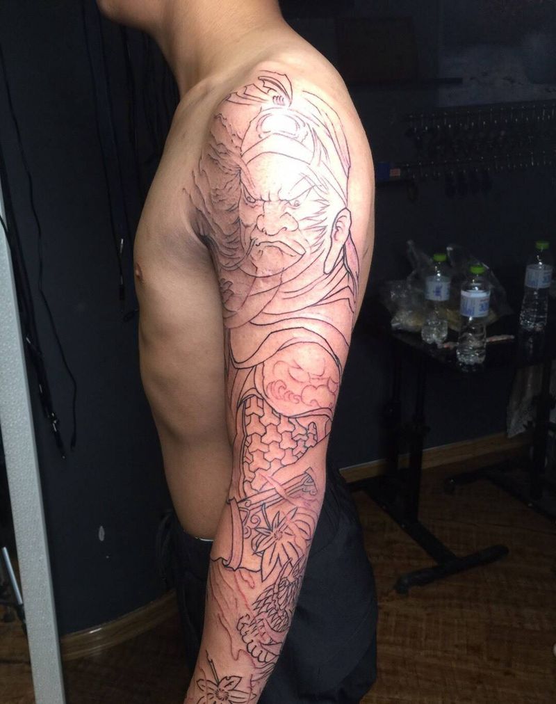 新传统关二爷纹身图片_手臂传统人物鬼神纹身图案