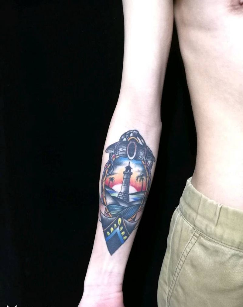 风景如画纹身图片_Old School纹身图案