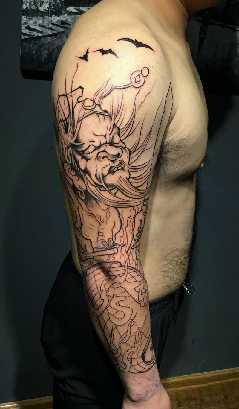 新传统钟馗花臂纹身图片