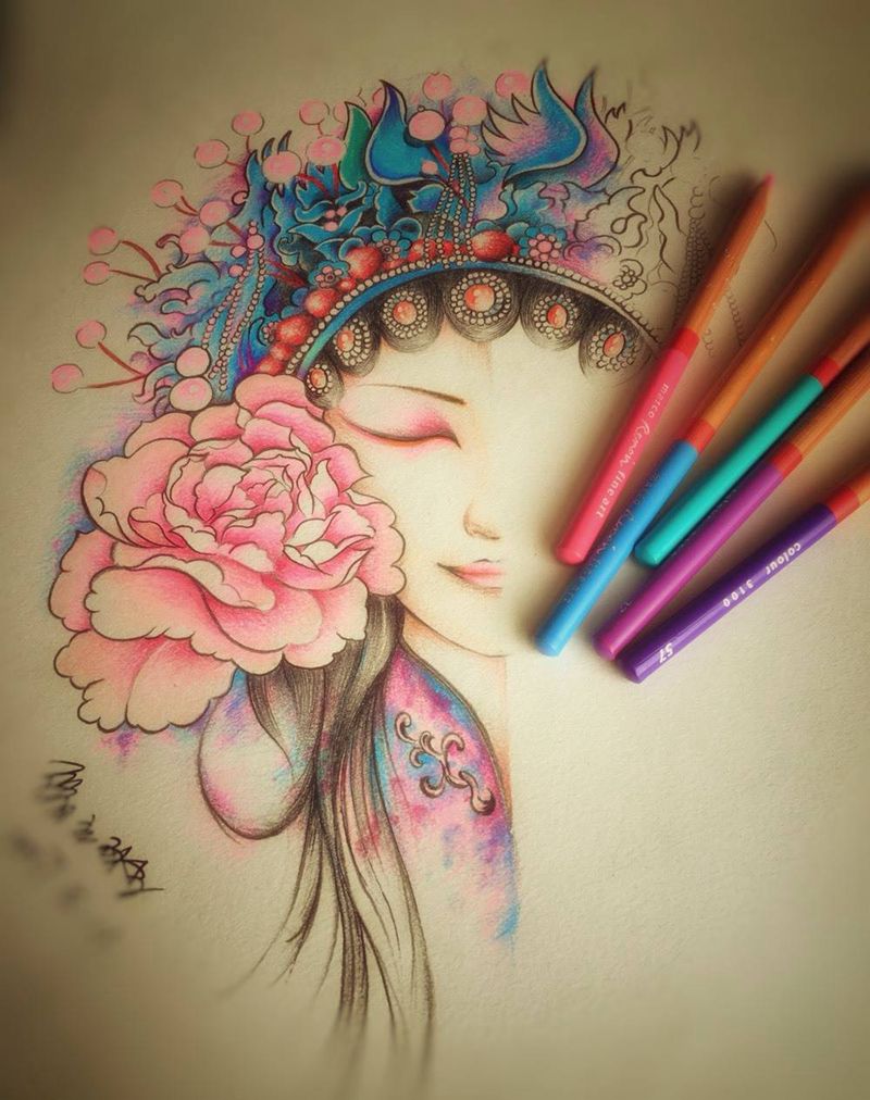 半背花旦纹身图片