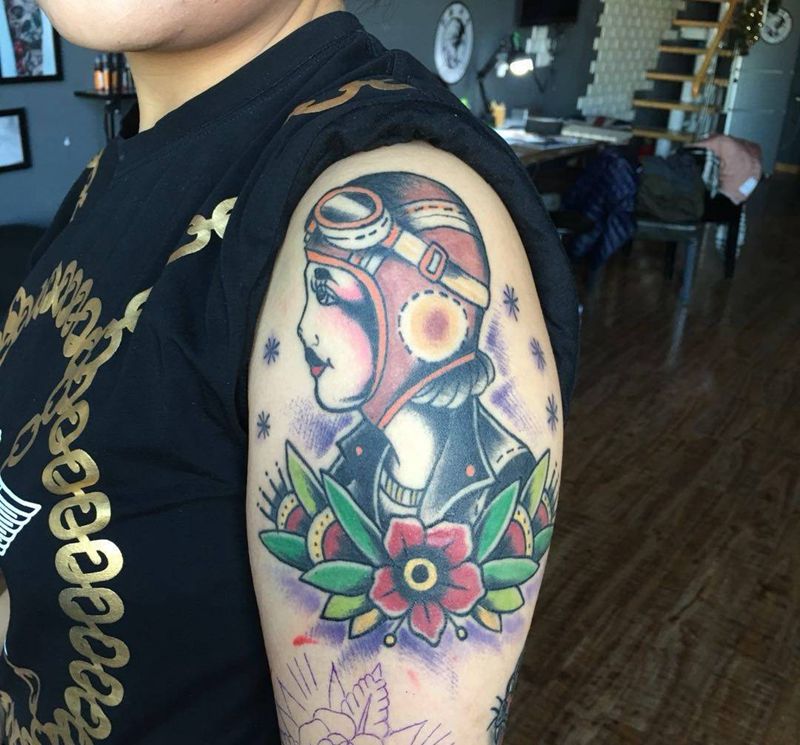 飞行员纹身图片_成品欧美人物手臂纹身图案