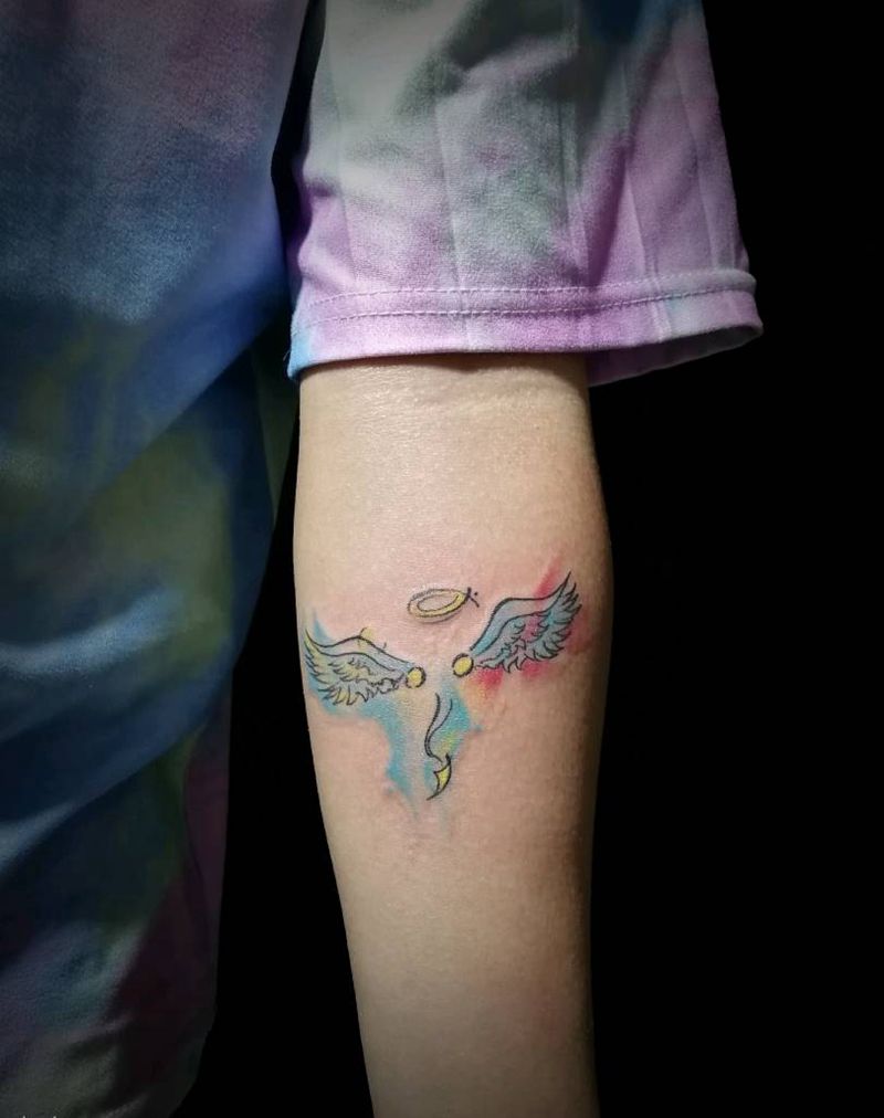 两个水彩翅膀纹身图片_手臂水彩翅膀纹身图案