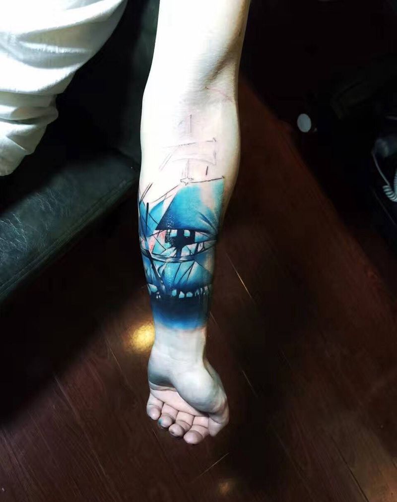 帆船 包小臂纹身图片