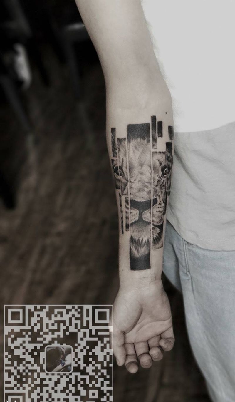 狮子遮盖纹身图片