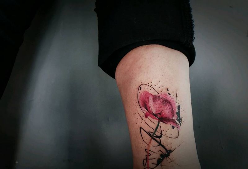 AK刺青-钱明月作品纹身图片_腿部水彩纹身图案