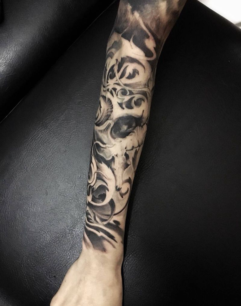 小臂 骷髅☠️纹身图片_成品手臂欧美人物纹身图案