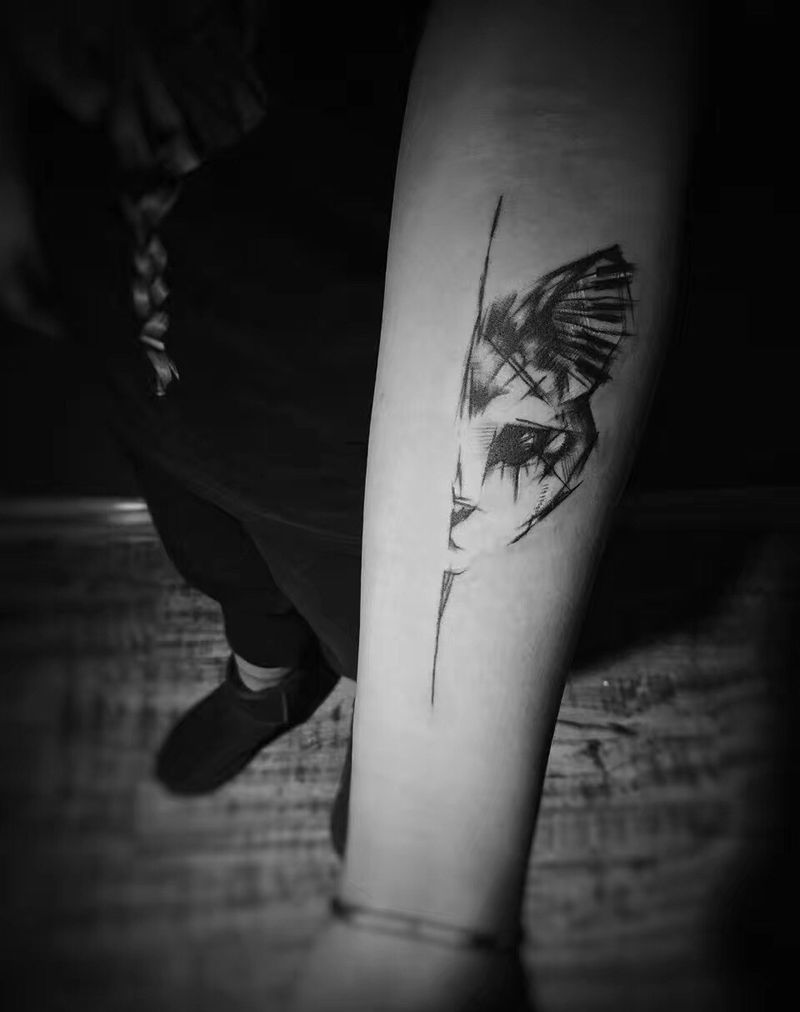 半脸猫咪纹身图片