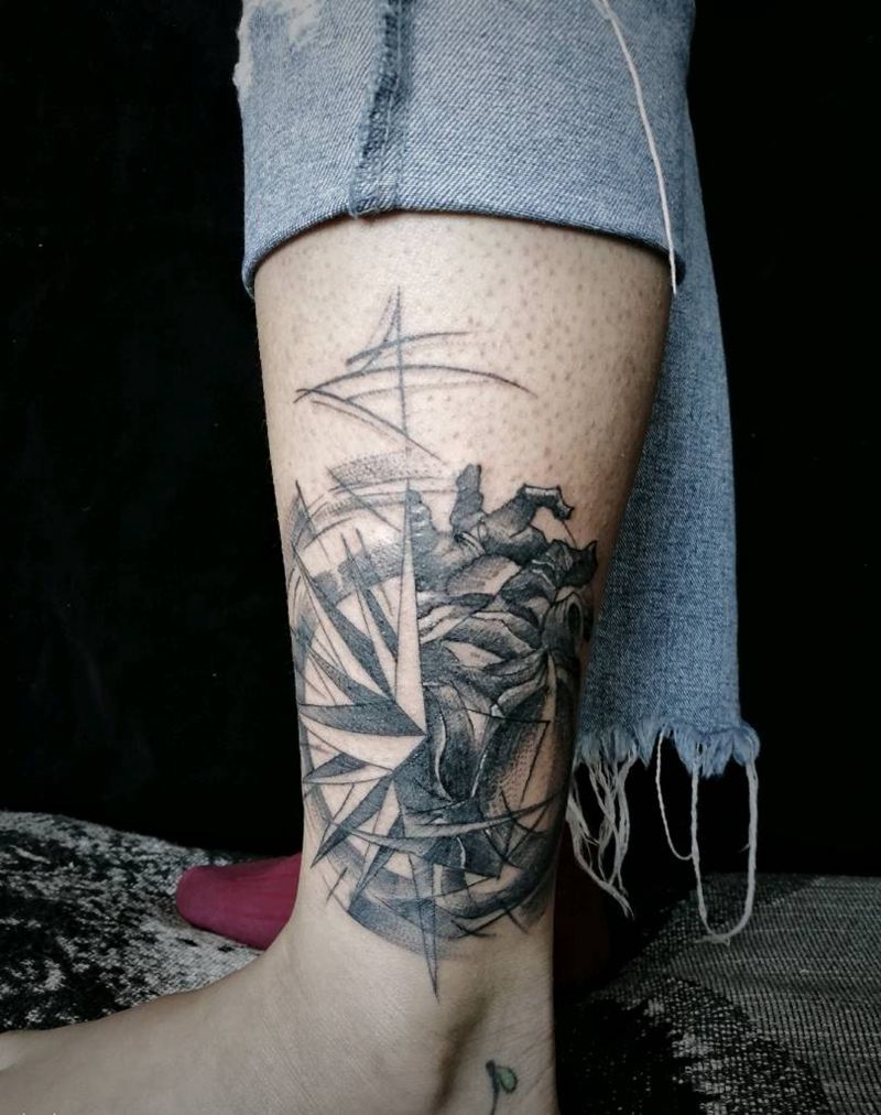 遮盖纹身图片_腿部点刺纹身图案