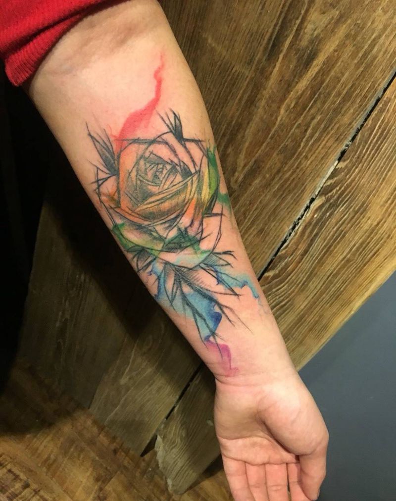 水彩玫瑰纹身图片