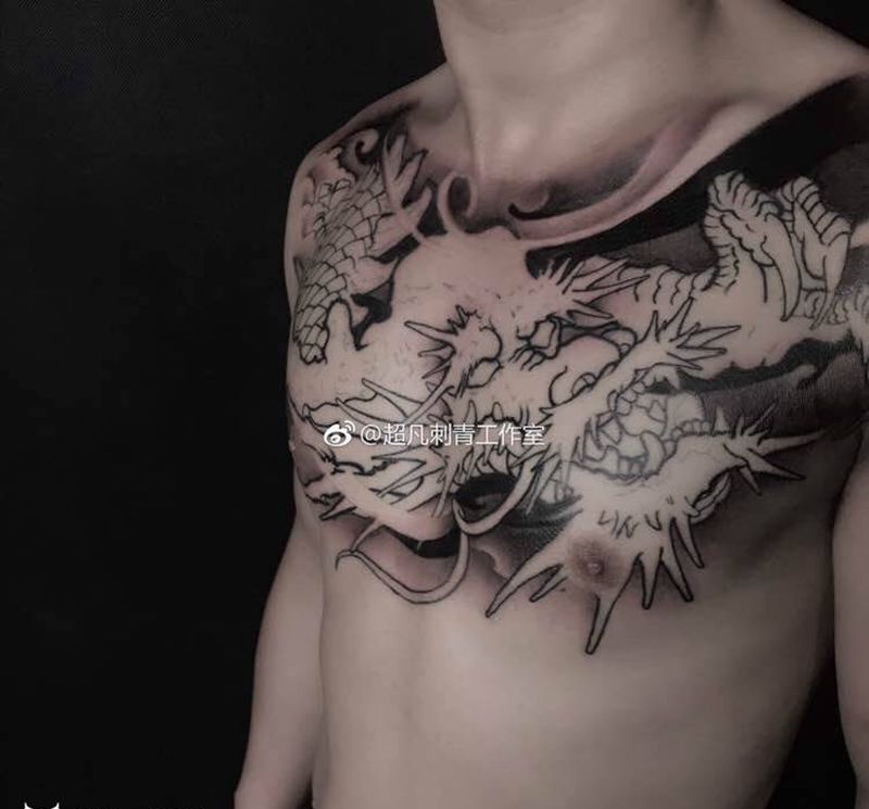 龙纹身图片_成品胸部传统原创纹身图案