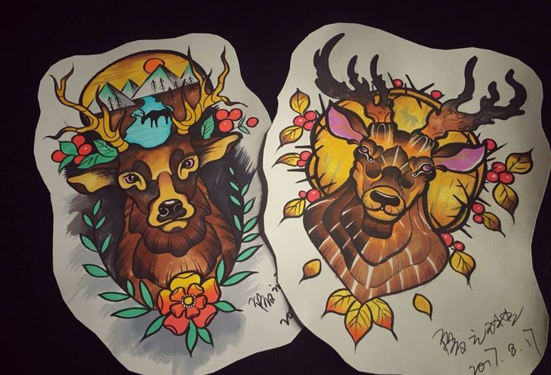 情侣鹿,一对纹身图片