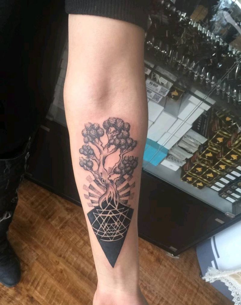 图腾点刺纹身图片_手臂清新几何静物成品纹身图案