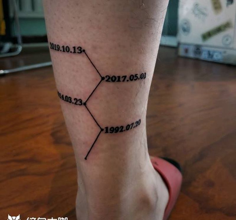 英文数字设计纹身图片_腿部几何纹身图案