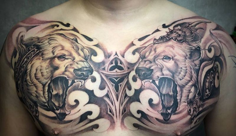 北极熊 花胸纹身图片