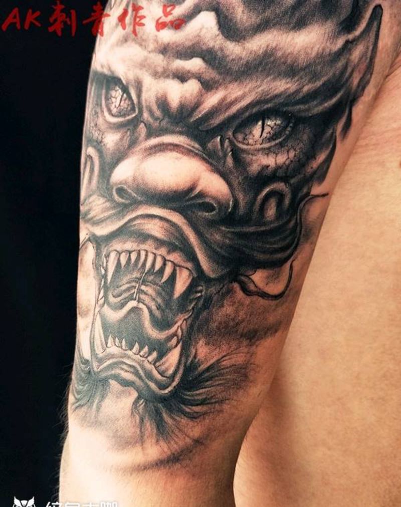 AK刺青 神龙完成纹身图片_肩部传统写实动物宗教成品纹身图案